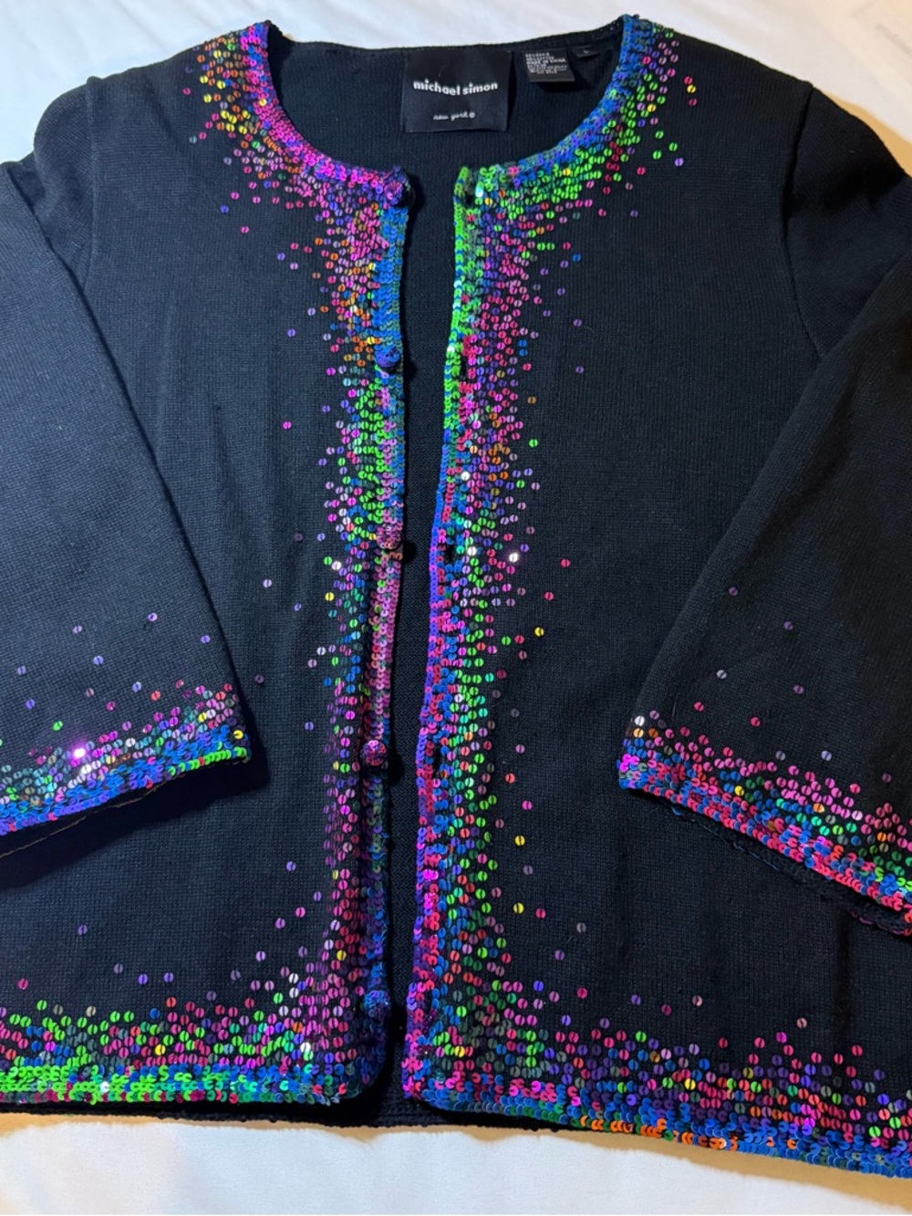 Michael Simon Black Knit Jacket with Multicolor Sequin Trim - Picture 6 of 7
